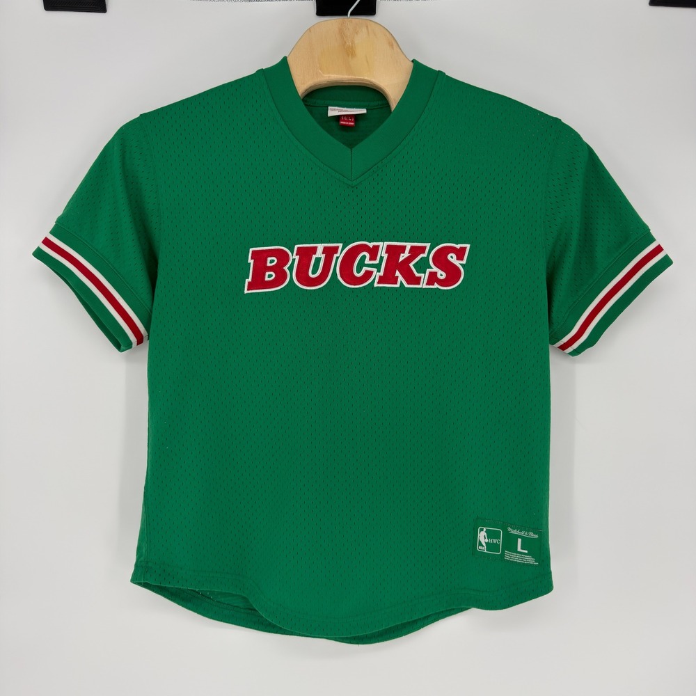 Mitchell & Ness Milwaukee Bucks Mesh Jersey Shirt Green Mens Large HWC Retro